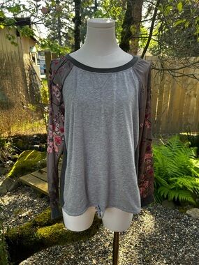 Chico's Women's Long-Sleeve Top with Floral Sleeves